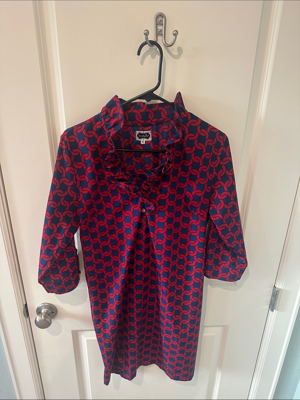 Mud Pie Navy & Pink Ruffle-Neck Patterned Tunic